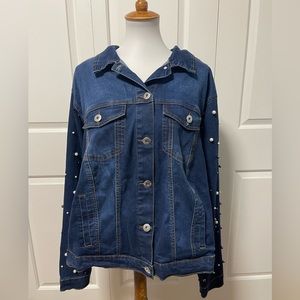 Ashley Stewart Denim Pearl Sleeve Button up Jacket
